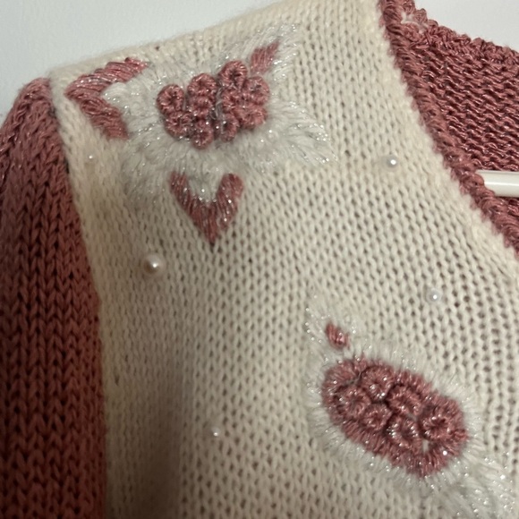 Rare 90s Braemar Jeremy Scott Angora Sweater Puff Shoulder, Pearl Beads Sz M - Picture 8 of 14